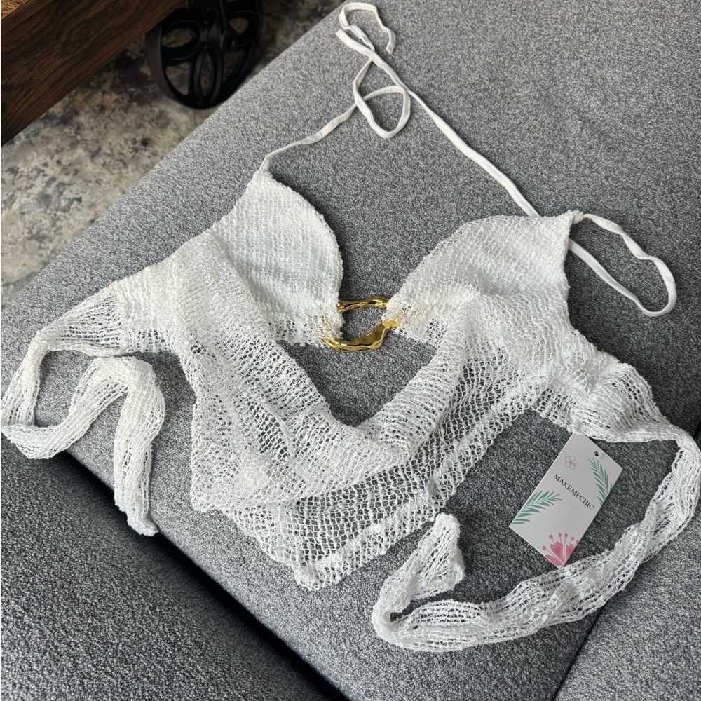 Chic White Mesh Festival Crop Top